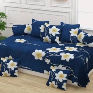220TC Blue Digital Printed Glace Cotton 8 Set Diwan Set