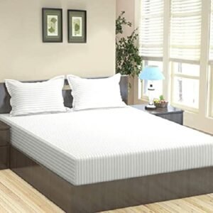 220 TC Fitted Elastic King Size Bedsheet With Two Pillow Covers (72X78X Upto 10 Inches) & 360 Degree Elasticated (White)