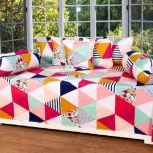 Multicolor King Size Microfiber Bedsheet With 2 Bolster Covers And 5 Cushion Covers Diwan Set