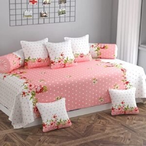 220TC Pink and White Digital Printed Glace Cotton 8 Set Diwan Set