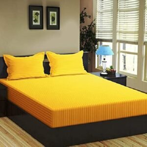 220 TC Fitted Elastic King Size Bedsheet With Two Pillow Covers (72X78X Upto 10 Inches) & 360 Degree Elasticated (Yellow)