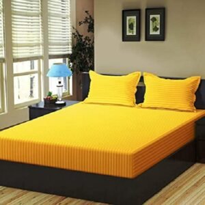 220 TC Cotton All Round Elastic Fitted King Size Bedsheet With 2 Pillow Covers (72X78X Upto 10 Inches) & 360 Degree Elasticated (Yellow)
