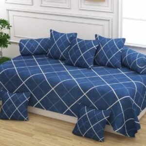 220TC Blue Digital Printed Glace Cotton 8 Set Diwan Set