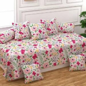 220TC Multicolor Digital Printed Glace Cotton 8 Set Diwan Set