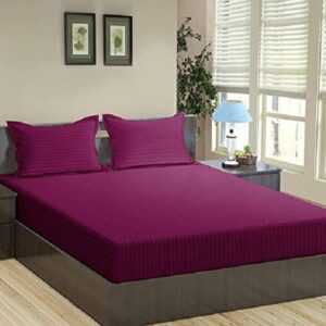 220 TC Heavy Glace Cotton All Round Elastic Fitted King Size Bedsheet With 2 Pillow Covers (72X78X Upto 10 Inches) & 360 Degree Elasticated (Wine)
