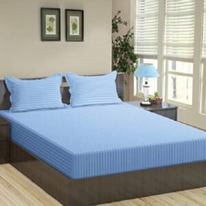 220 TC Double Bedsheet King Size With 2 Pillow Covers (72X78X Upto 10 Inches) & 360 Degree Elasticated (Blue)