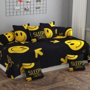 220TC Black and Yellow Digital Printed Glace Cotton 8 Set Diwan Set