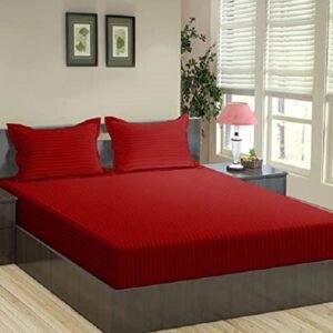 220 TC Cotton All Round Elastic Fitted King Size Bedsheet With 2 Pillow Covers (72X78X Upto 10 Inches) & 360 Degree Elasticated (Maroon)