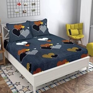 220 TC Double King Size Bedsheet With 2 Pillow Covers (72X78X Upto 10 Inches) & 360 Degree Elasticated (Black)