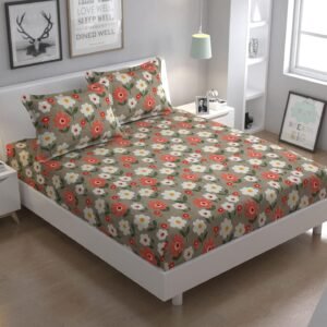 220 TC Fitted Elastic King Size Bedsheet With Two Pillow Covers (72X78X Upto 10 Inches) & 360 Degree Elasticated (cream)