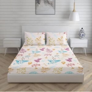 220 TC Cotton All Round Elastic Fitted King Size Bedsheet With 2 Pillow Covers (72X78X Upto 10 Inches) & 360 Degree Elasticated (Multi color)