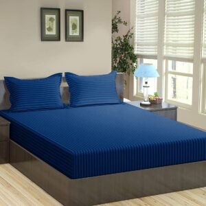 220 TC Fitted King Size Elastic Bedsheet With Two Pillow Covers (72X78X Upto 10 Inches) & 360 Degree Elasticated (Navy Blue)