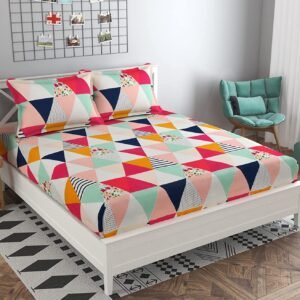 220 TC Heavy Glace Cotton All Round Elastic Fitted King Size Bedsheet With 2 Pillow Covers (72X78X Upto 10 Inches) & 360 Degree Elasticated (Multicolor)
