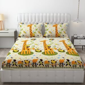 220 TC Cotton All Round Elastic Fitted King Size Bedsheet With 2 Pillow Covers (72X78X Upto 10 Inches) & 360 Degree Elasticated (Multi color)