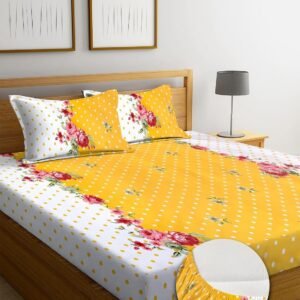 220 TC Fitted King Size Elastic Bedsheet With Two Pillow Covers (72X78X Upto 10 Inches) & 360 Degree Elasticated (Multicolor)