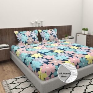 220 TC Double King Size Bedsheet With 2 Pillow Covers (72X78X Upto 10 Inches) & 360 Degree Elasticated (Multi color)