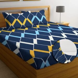 220 TC Fitted Elastic King Size Bedsheet With Two Pillow Covers (72X78X Upto 10 Inches) & 360 Degree Elasticated (Blue)