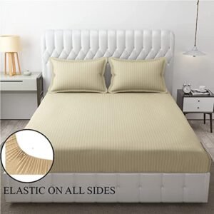 220 TC Double King Size Bedsheet With 2 Pillow Covers (72X78X Upto 10 Inches) & 360 Degree Elasticated (Camel)