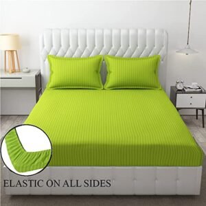 220 TC Fitted King Size Elastic Bedsheet With Two Pillow Covers (72X78X Upto 10 Inches) & 360 Degree Elasticated (Green)