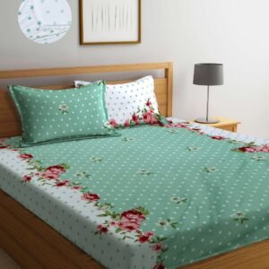 220 TC Heavy Glace Cotton All Round Elastic Fitted King Size Bedsheet With 2 Pillow Covers (72X78X Upto 10 Inches) & 360 Degree Elasticated (Green)