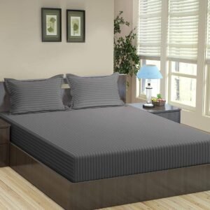 220 TC Fitted King Size Elastic Bedsheet With Two Pillow Covers (72X78X Upto 10 Inches) & 360 Degree Elasticated (Dark Grey)