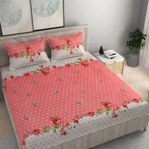 220 TC Double King Size Bedsheet With 2 Pillow Covers (72X78X Upto 10 Inches) & 360 Degree Elasticated (Pink)
