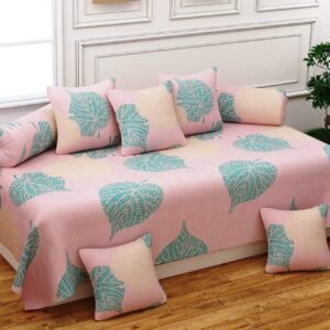 220TC Pink and Green Digital Printed Glace Cotton 8 Set Diwan Set