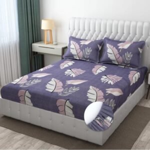 220 TC Heavy Glace Cotton All Round Elastic Fitted King Size Bedsheet With 2 Pillow Covers (72X78X Upto 10 Inches) & 360 Degree Elasticated (Multi color)