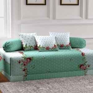 220TC Green and White Digital Printed Glace Cotton 8 Set Diwan Set