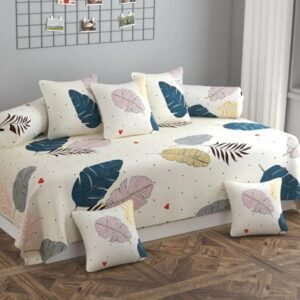 220TC White Digital Printed Glace Cotton 8 Set Diwan Set