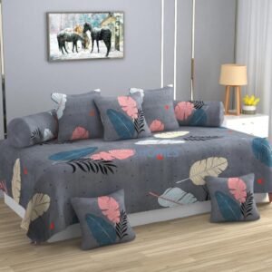220TC Grey Digital Printed Glace Cotton 8 Set Diwan Set