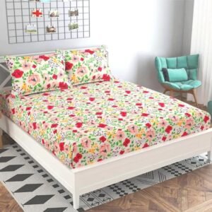 220 TC Heavy Glace Cotton All Round Elastic Fitted King Size Bedsheet With 2 Pillow Covers (72X78X Upto 10 Inches) & 360 Degree Elasticated (Multicolor)