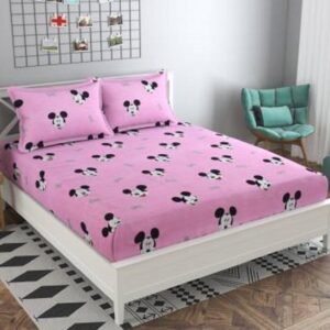 220 TC Fitted Elastic King Size Bedsheet With Two Pillow Covers (72X78X Upto 10 Inches) & 360 Degree Elasticated (Pink and Black)