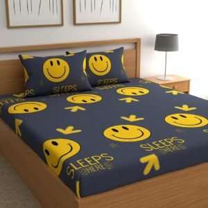 220 TC Heavy Glace Cotton All Round Elastic Fitted King Size Bedsheet With 2 Pillow Covers (72X78X Upto 10 Inches) & 360 Degree Elasticated (Black and Yellow)