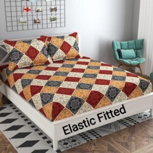 220 TC Fitted King Size Elastic Bedsheet With Two Pillow Covers (72X78X Upto 10 Inches) & 360 Degree Elasticated (MULTI)