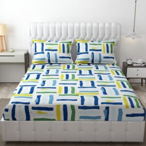 220 TC Fitted Elastic King Size Bedsheet With Two Pillow Covers (72X78X Upto 10 Inches) & 360 Degree Elasticated (Multi color)