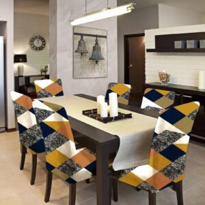 Set Of 6 Pc's Digital Printed Elastic Chair Covers